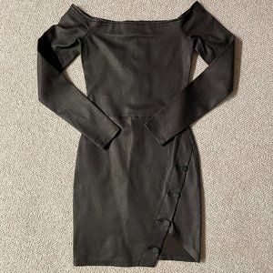 RtA Leather Black Off-the-Shoulder Long-Sleeve Dress